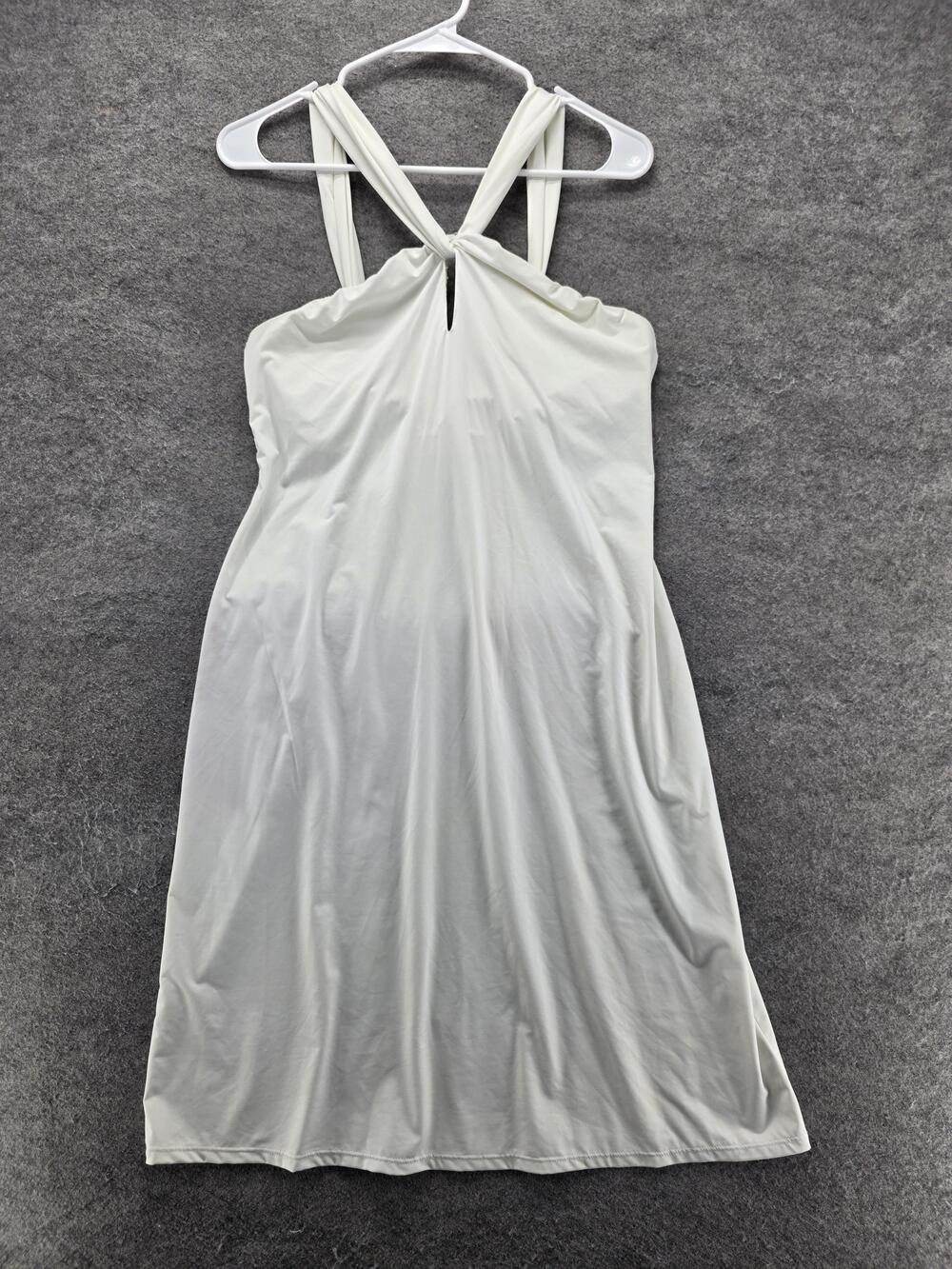 Athleta Sundress Womens M Tall White Halter Midi Lined Tie Travel Jersey